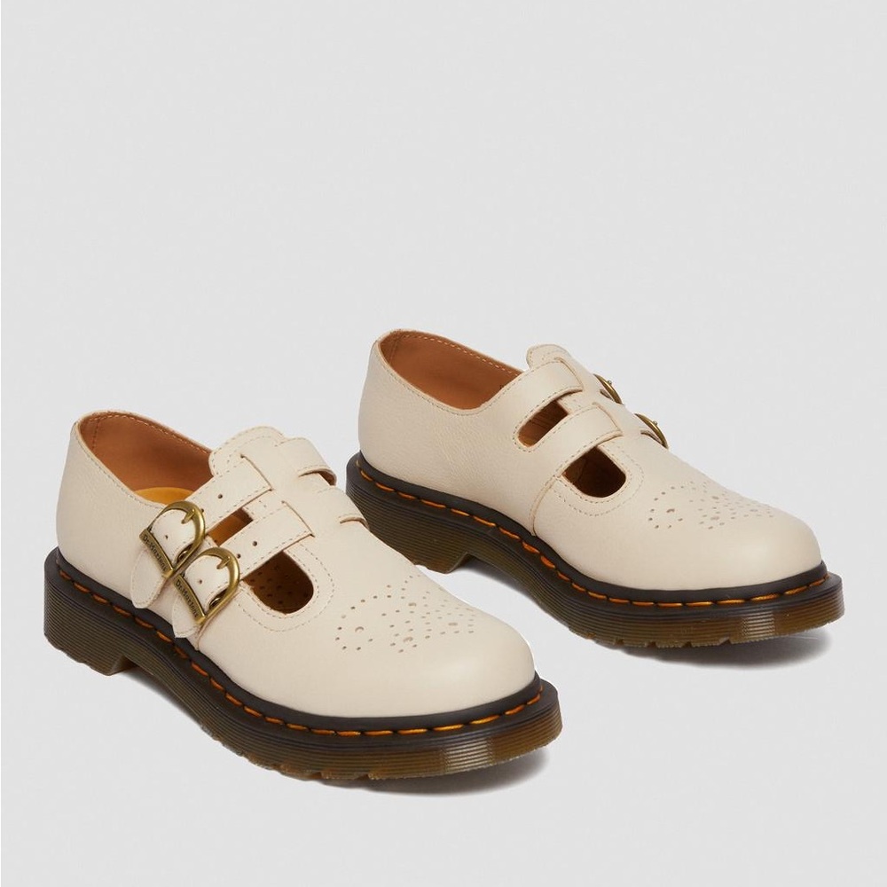 Dr. Martens Cream Loafers with Dual Buckles